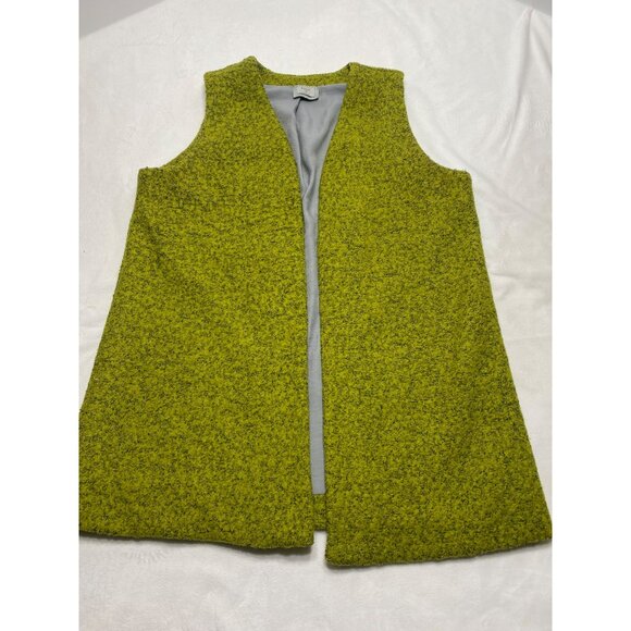 Chalet Women's Open Front Vest Size L Lime Textured Wool Blend Longline Sleevele - Picture 10 of 10